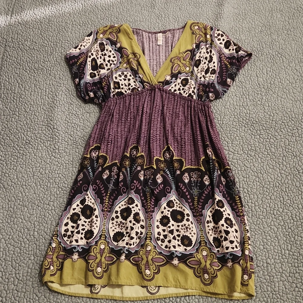 Women's Xhilaration Floral Print Dress Purple And Olive Green Size Medium - Picture 3 of 10